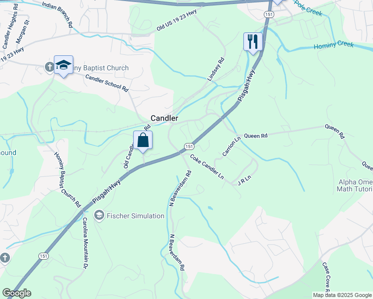 map of restaurants, bars, coffee shops, grocery stores, and more near 171 Pisgah Highway in Candler