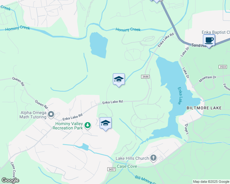 map of restaurants, bars, coffee shops, grocery stores, and more near 450 Enka Lake Road in Candler