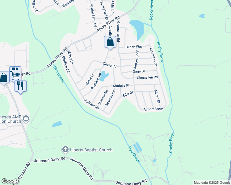 map of restaurants, bars, coffee shops, grocery stores, and more near 159 Scanlon Road in Mooresville
