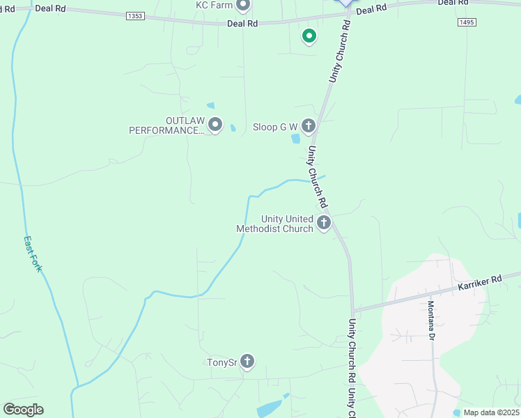 map of restaurants, bars, coffee shops, grocery stores, and more near Unity Church Road in Mooresville