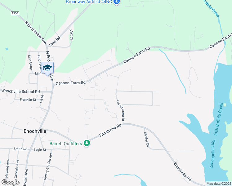 map of restaurants, bars, coffee shops, grocery stores, and more near 599 Laurel Crest Drive in Kannapolis
