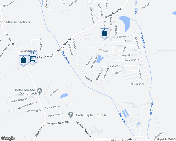 map of restaurants, bars, coffee shops, grocery stores, and more near 254 Royalton Road in Mooresville