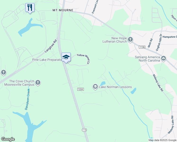 map of restaurants, bars, coffee shops, grocery stores, and more near 131 Eastport Lane in Mooresville
