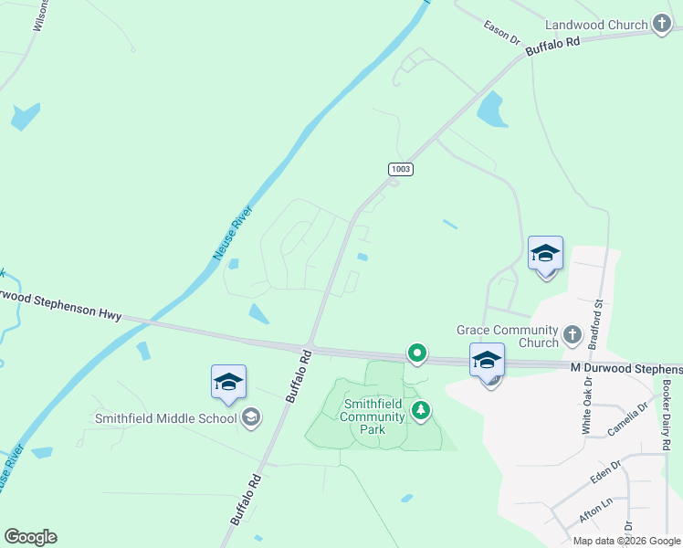 map of restaurants, bars, coffee shops, grocery stores, and more near 1812 Buffalo Road in Smithfield
