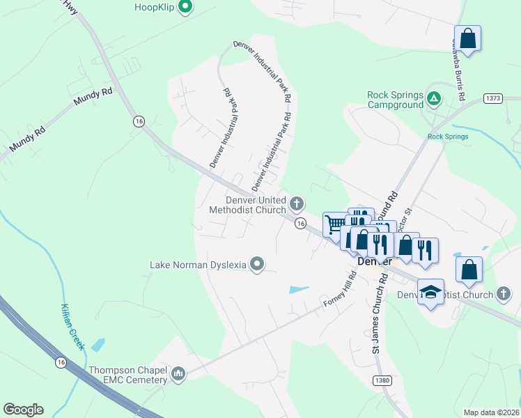 map of restaurants, bars, coffee shops, grocery stores, and more near 3972 North Carolina 16 Business in Denver
