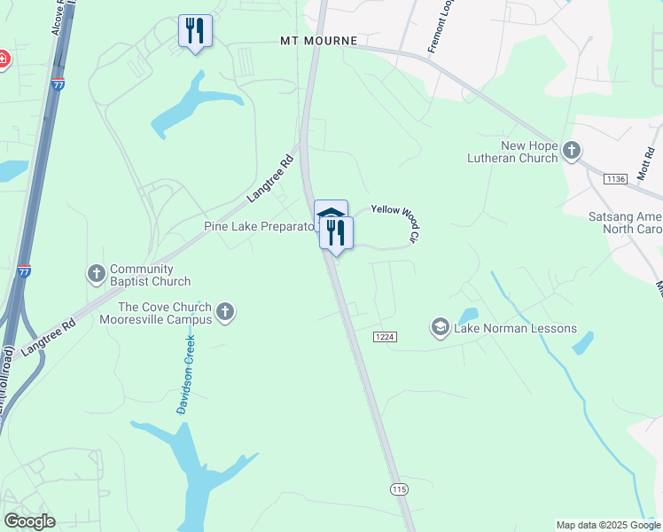 map of restaurants, bars, coffee shops, grocery stores, and more near Mecklenburg Highway in Mooresville