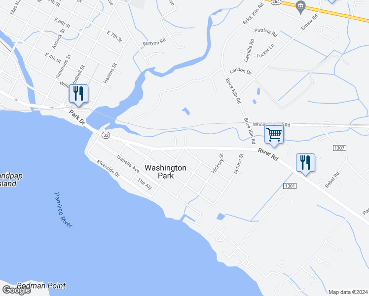 map of restaurants, bars, coffee shops, grocery stores, and more near 401 Bank Street in Washington