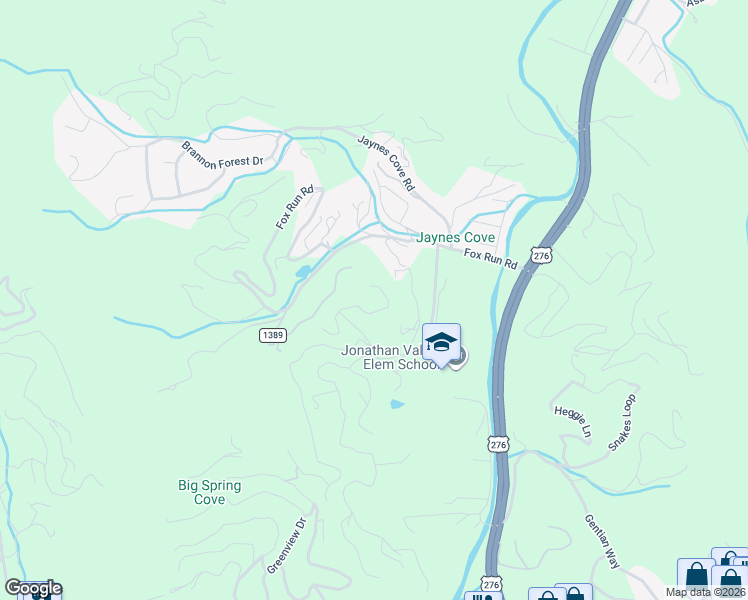 map of restaurants, bars, coffee shops, grocery stores, and more near 345 Junebug Trail in Waynesville