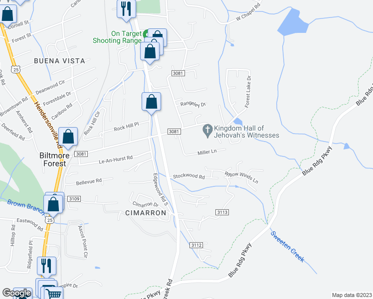 map of restaurants, bars, coffee shops, grocery stores, and more near 34 Rock Hill Road Extension in Asheville