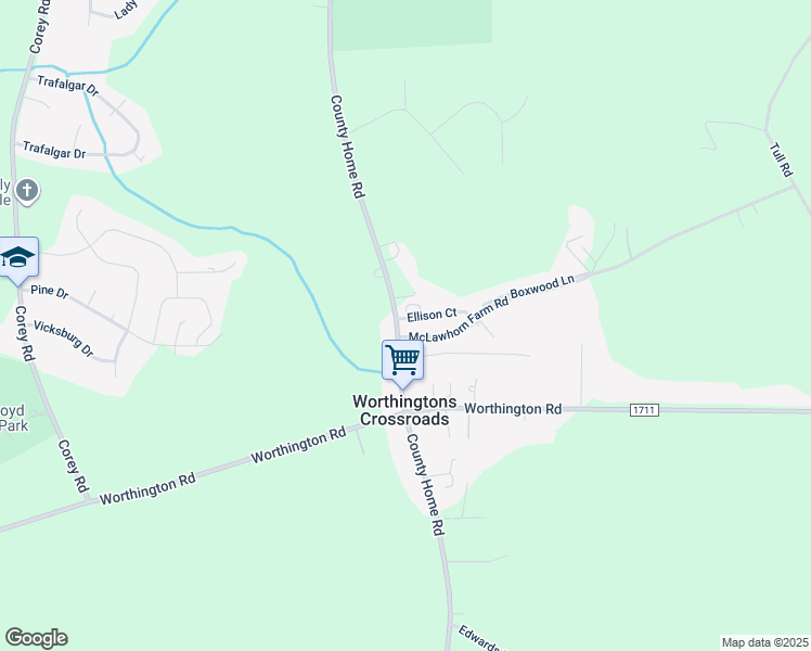 map of restaurants, bars, coffee shops, grocery stores, and more near 1308 Ellison Court in Greenville