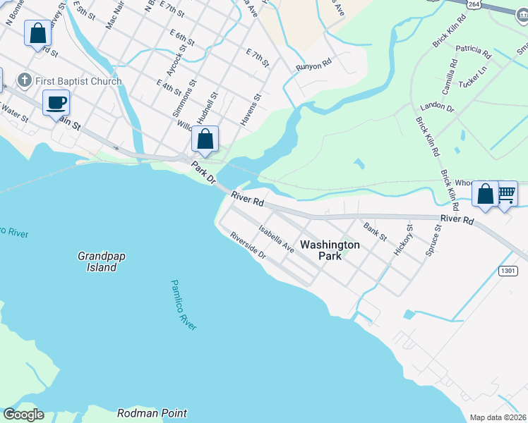 map of restaurants, bars, coffee shops, grocery stores, and more near 101-113 River Rd in Washington
