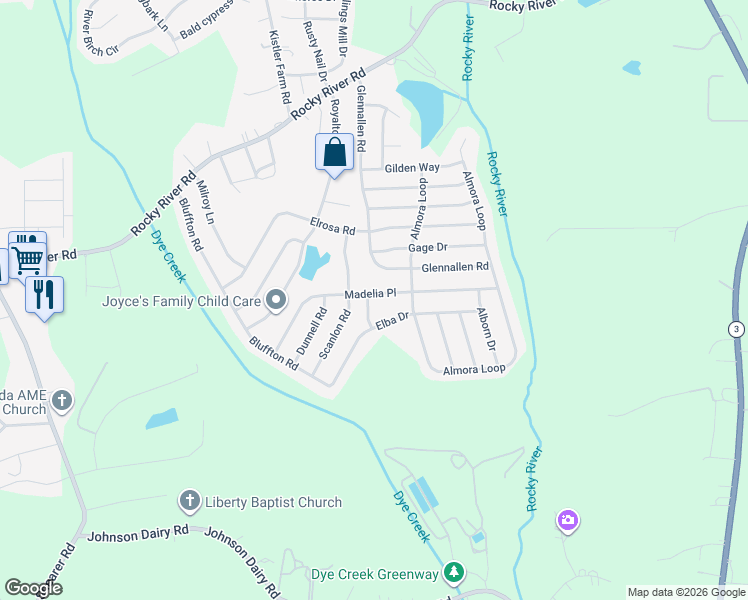 map of restaurants, bars, coffee shops, grocery stores, and more near 139 Scanlon Road in Mooresville