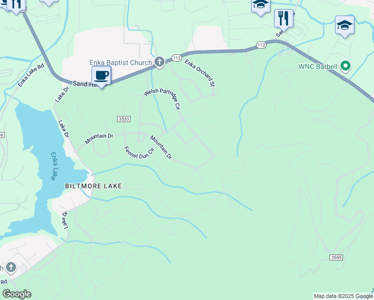 map of restaurants, bars, coffee shops, grocery stores, and more near 128 Harrop Dun Circle in Buncombe