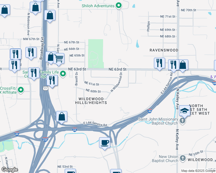 map of restaurants, bars, coffee shops, grocery stores, and more near 412 Northeast 61st Street in Oklahoma City