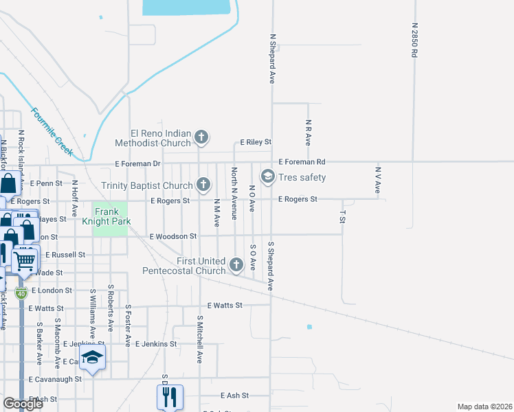 map of restaurants, bars, coffee shops, grocery stores, and more near 146 North O Avenue in El Reno