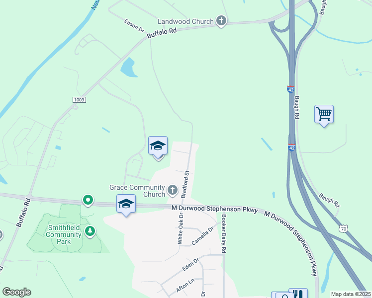 map of restaurants, bars, coffee shops, grocery stores, and more near 4 Edgewater Drive in Smithfield