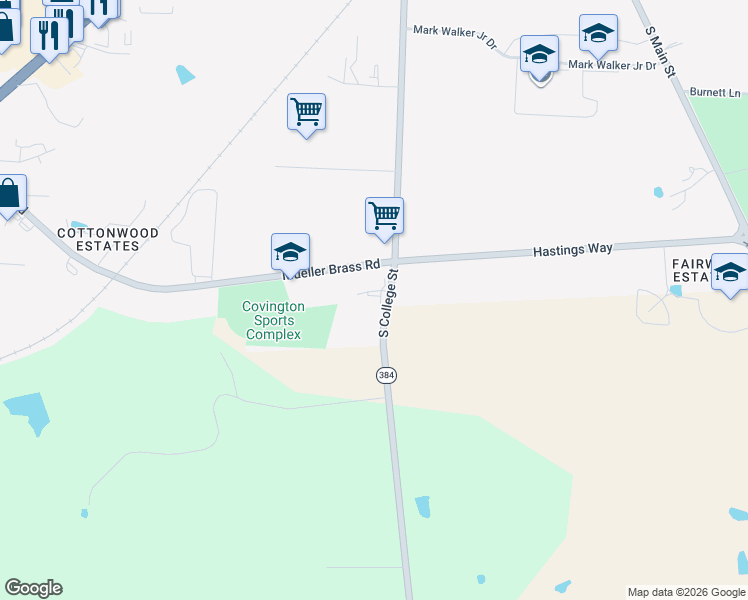 map of restaurants, bars, coffee shops, grocery stores, and more near 5 Mallard Cove in Covington