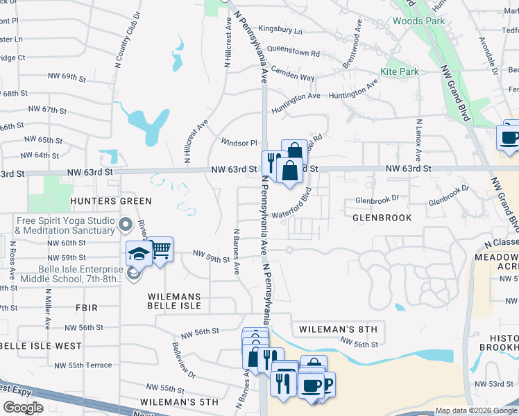 map of restaurants, bars, coffee shops, grocery stores, and more near 2100 Northwest 61st Street in Oklahoma City