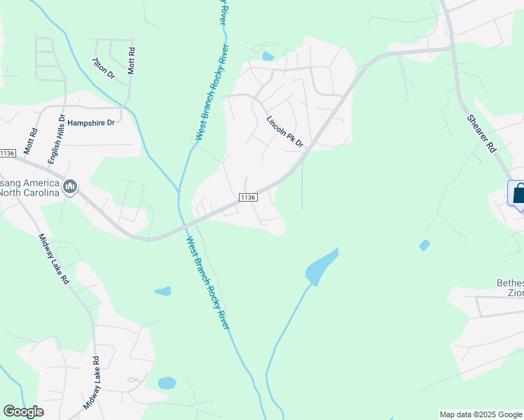 map of restaurants, bars, coffee shops, grocery stores, and more near 568 Faith Road in Mooresville