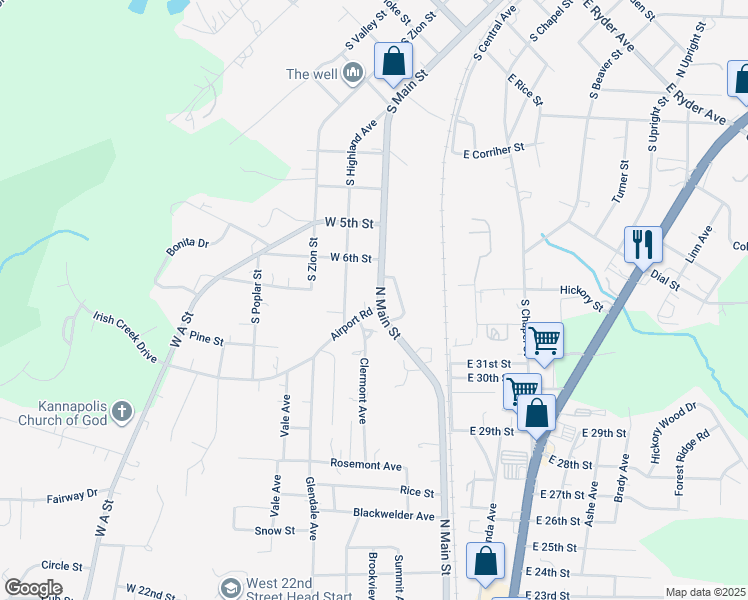 map of restaurants, bars, coffee shops, grocery stores, and more near 3203 North Main Street in Landis