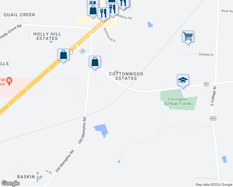 map of restaurants, bars, coffee shops, grocery stores, and more near 375 Mueller Brass Rd in Covington