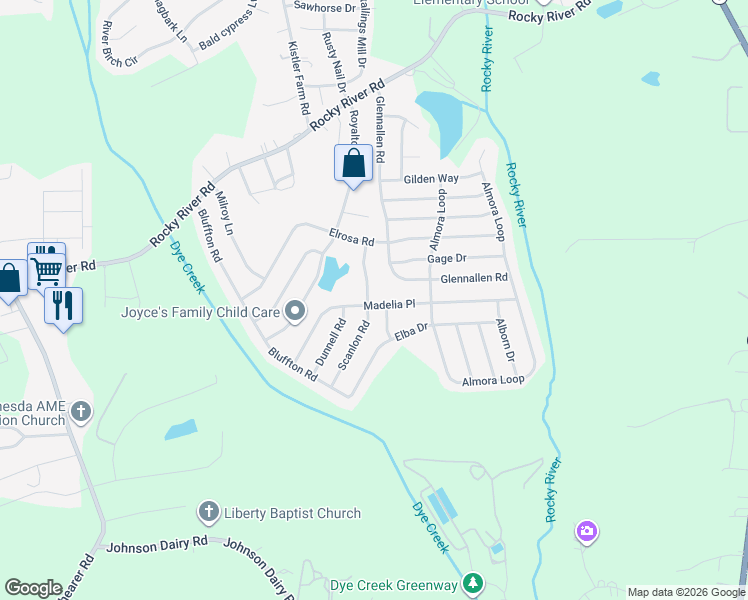 map of restaurants, bars, coffee shops, grocery stores, and more near 139 Scanlon Road in Mooresville