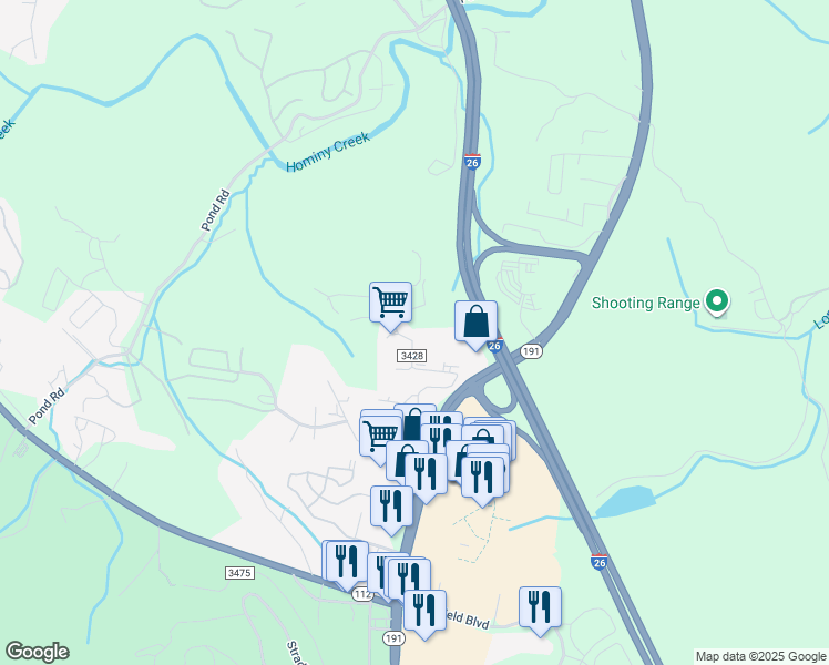 map of restaurants, bars, coffee shops, grocery stores, and more near 33 Rocky Ridge Road in Asheville