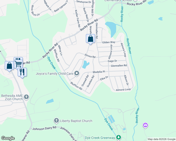 map of restaurants, bars, coffee shops, grocery stores, and more near 157 Madelia Place in Mooresville