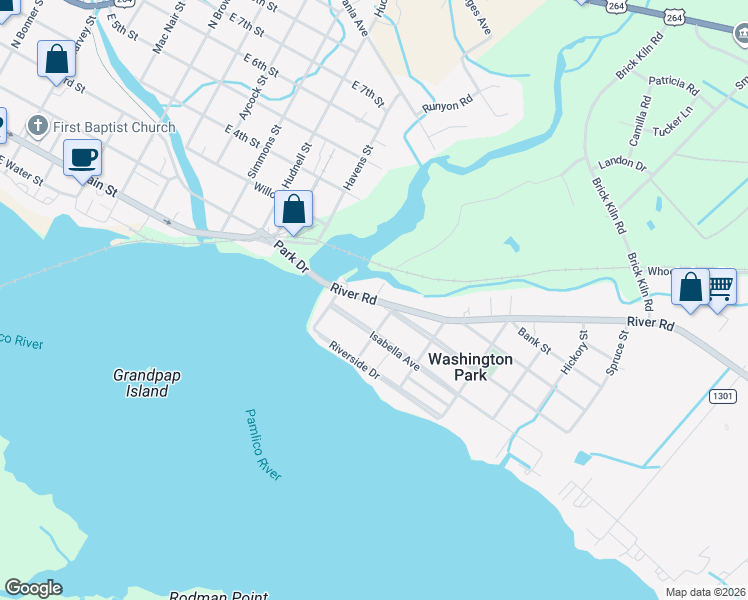 map of restaurants, bars, coffee shops, grocery stores, and more near 113 River Rd in Washington