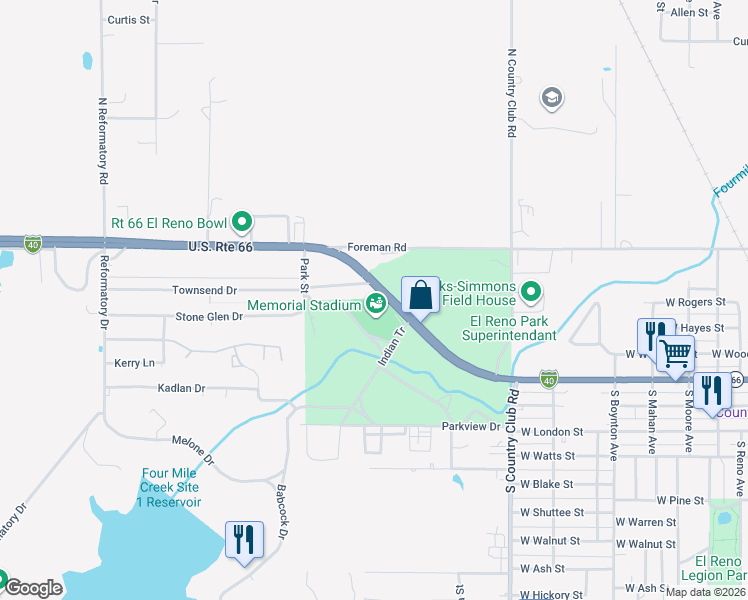 map of restaurants, bars, coffee shops, grocery stores, and more near West Hayes Street in El Reno