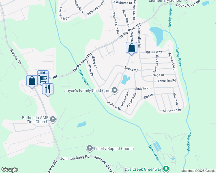 map of restaurants, bars, coffee shops, grocery stores, and more near 119 Nevis Lane in Mooresville