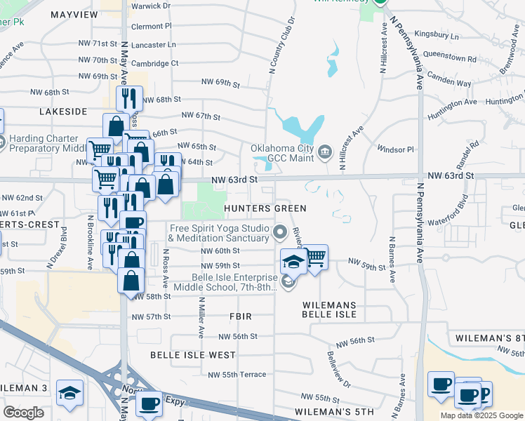 map of restaurants, bars, coffee shops, grocery stores, and more near 6305 North Villa Avenue in Oklahoma City