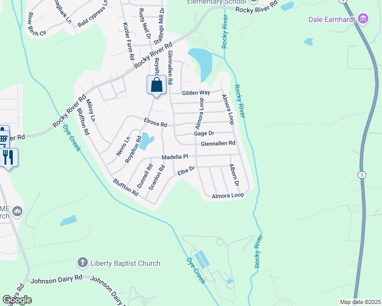 map of restaurants, bars, coffee shops, grocery stores, and more near 211 Madelia Place in Mooresville