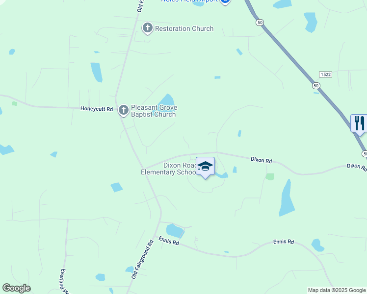 map of restaurants, bars, coffee shops, grocery stores, and more near 974 Dixon Road in Johnston County