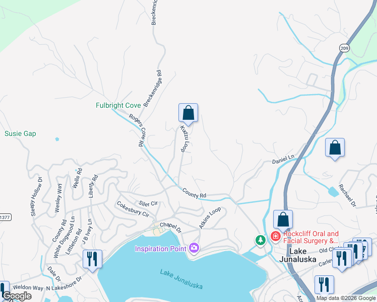 map of restaurants, bars, coffee shops, grocery stores, and more near 460 Kudzu Loop in Waynesville