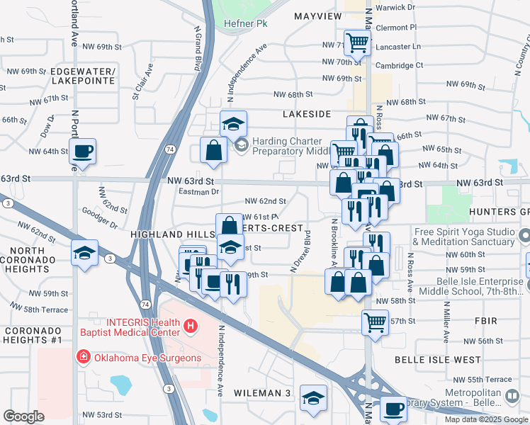 map of restaurants, bars, coffee shops, grocery stores, and more near 3113 Northwest 61st Place in Oklahoma City