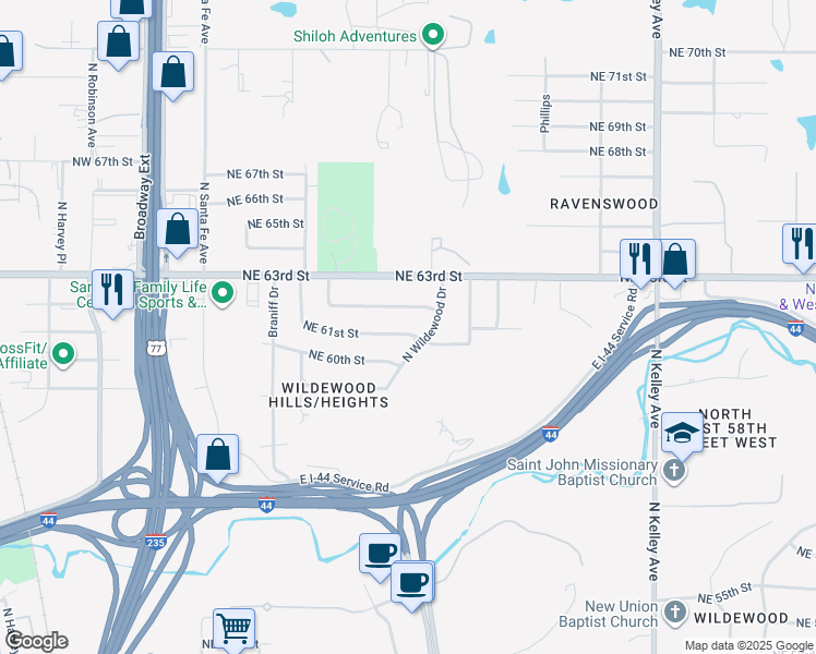 map of restaurants, bars, coffee shops, grocery stores, and more near 412 Northeast 61st Street in Oklahoma City