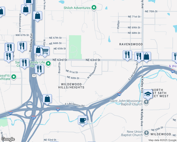 map of restaurants, bars, coffee shops, grocery stores, and more near 412 Northeast 61st Street in Oklahoma City