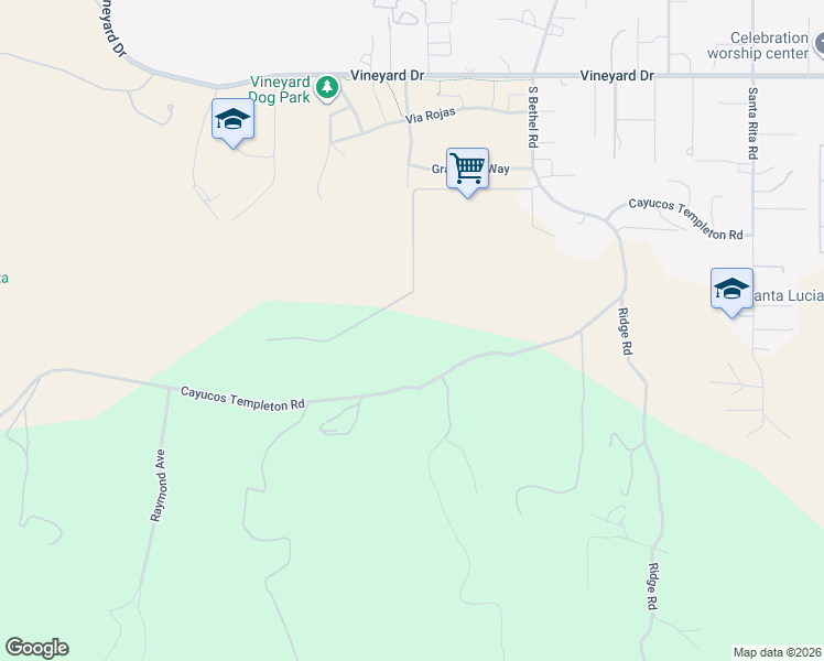 map of restaurants, bars, coffee shops, grocery stores, and more near 1711 Paradise Meadows Lane in Templeton