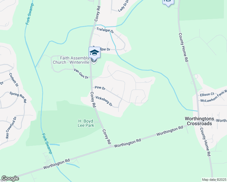 map of restaurants, bars, coffee shops, grocery stores, and more near 2115 Forest Place in Winterville