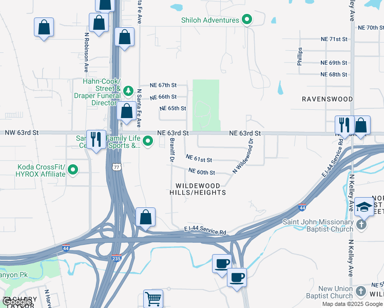 map of restaurants, bars, coffee shops, grocery stores, and more near 304 Northeast 61st Street in Oklahoma City