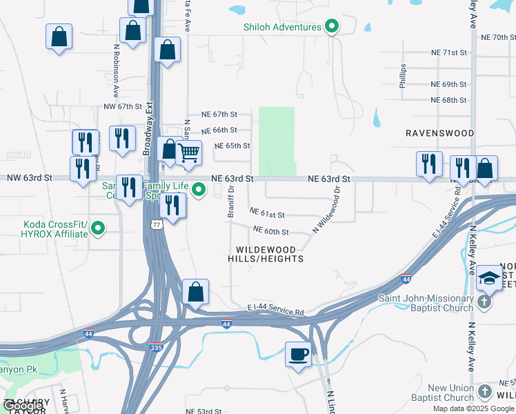 map of restaurants, bars, coffee shops, grocery stores, and more near 304 Northeast 61st Street in Oklahoma City