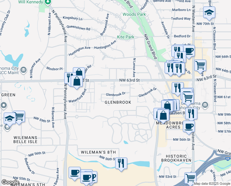 map of restaurants, bars, coffee shops, grocery stores, and more near 6204 Avalon Lane in Oklahoma City