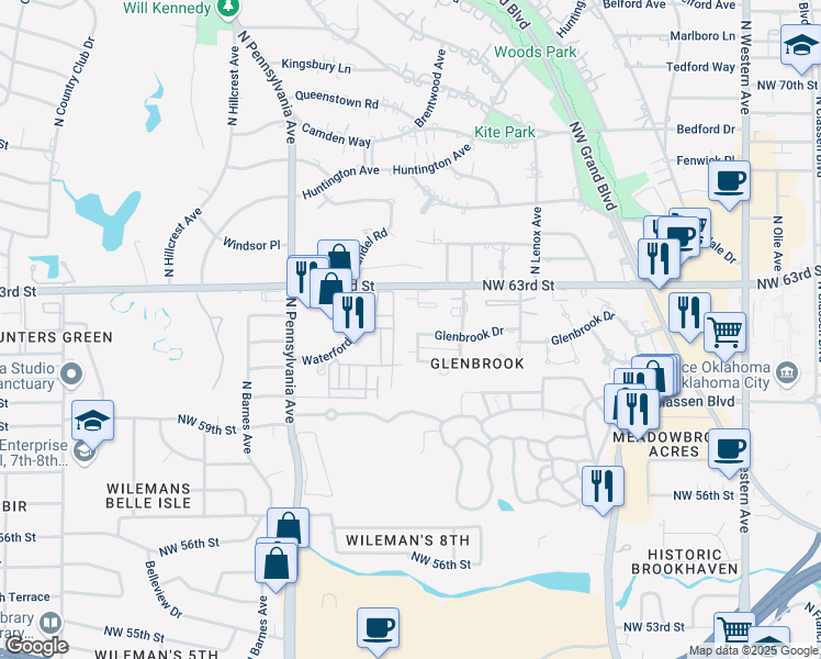 map of restaurants, bars, coffee shops, grocery stores, and more near 6219 Diane Drive in Oklahoma City