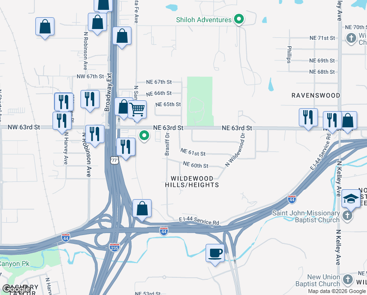 map of restaurants, bars, coffee shops, grocery stores, and more near 304 Northeast 61st Street in Oklahoma City