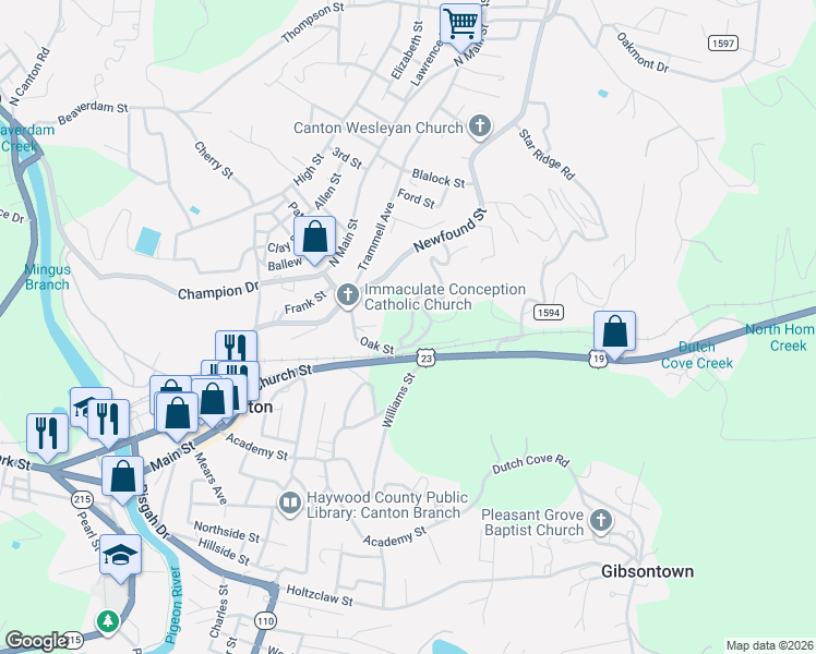 map of restaurants, bars, coffee shops, grocery stores, and more near 60 Sharptown Road in Canton