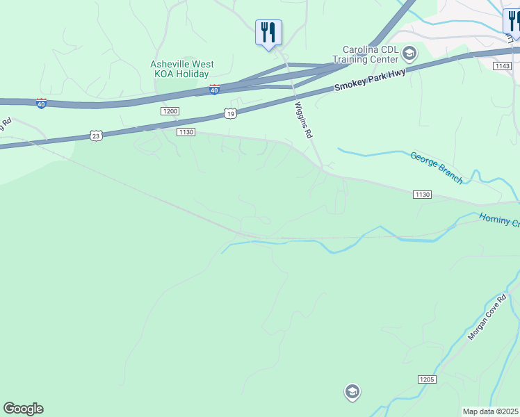 map of restaurants, bars, coffee shops, grocery stores, and more near 25 O'Malley Drive in Candler
