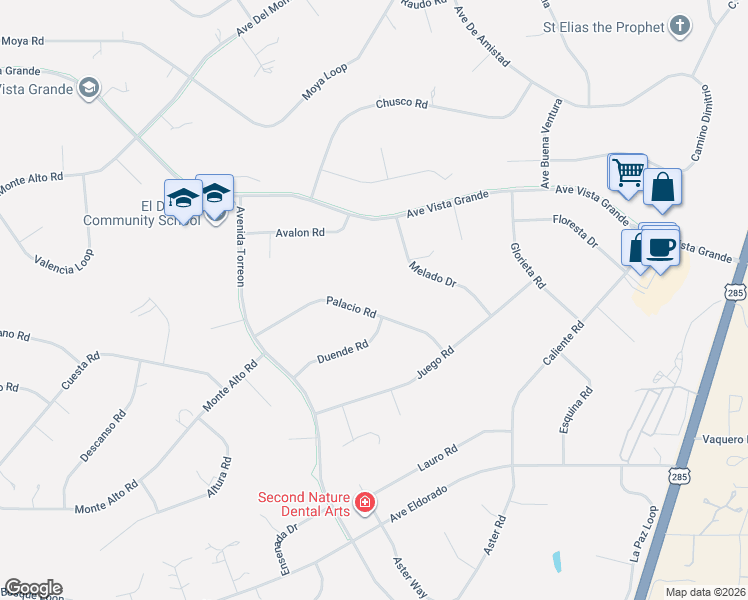 map of restaurants, bars, coffee shops, grocery stores, and more near 4 Duende Road in Santa Fe