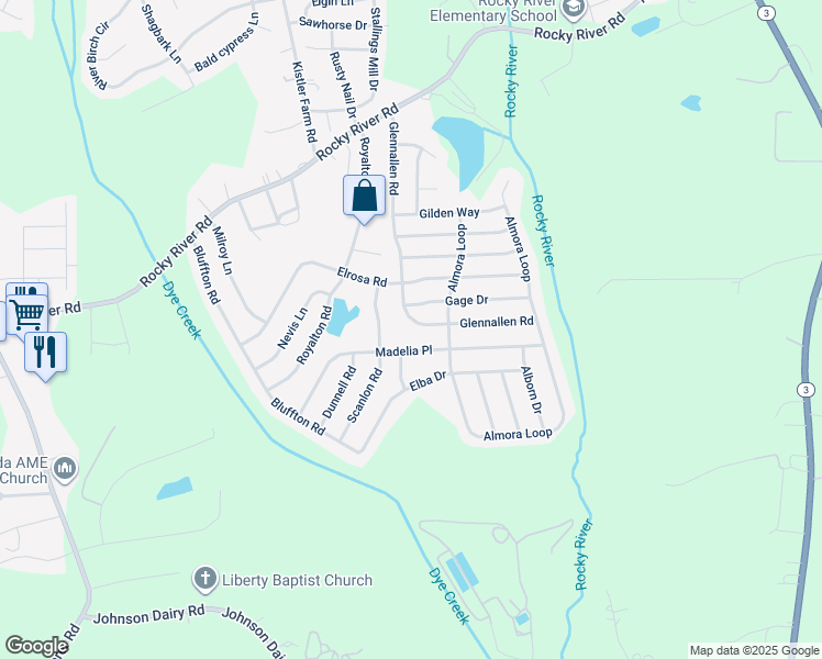 map of restaurants, bars, coffee shops, grocery stores, and more near 236 Glennallen Road in Mooresville