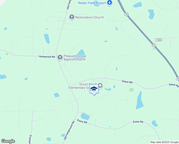 map of restaurants, bars, coffee shops, grocery stores, and more near 974 Dixon Road in Johnston County